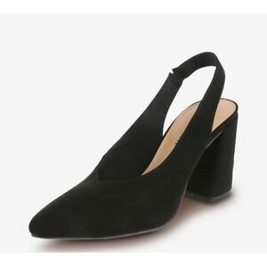 Women's Black Suede Slingback Block Heel Pump